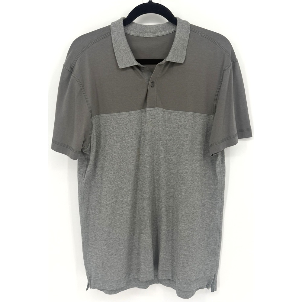 Lululemon Union Polo Mens MED 2-Tone Gray Performance Stretch Tech Shirt Casual